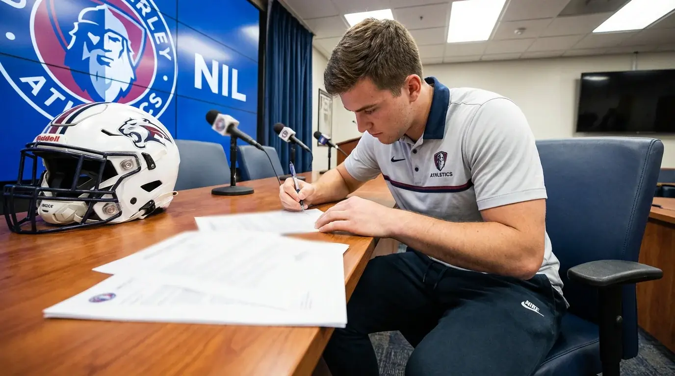 College football spelare signerar NIL-avtal